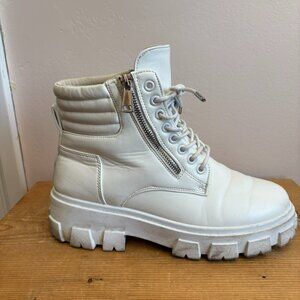 Vegan lace up chunky combat boots in White